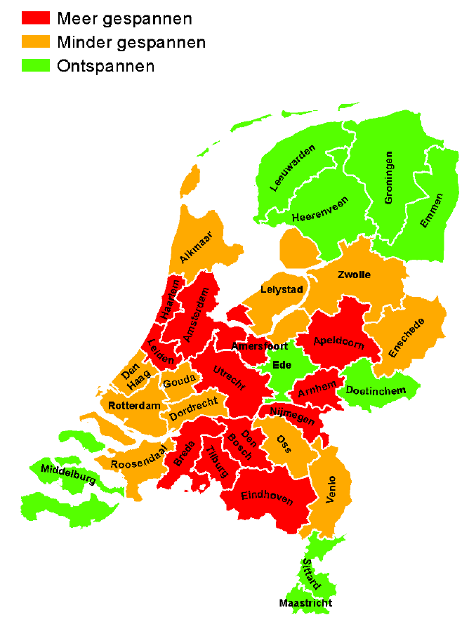 Driedeling woningmarktgebieden naar statistisch woningtekort in 2015