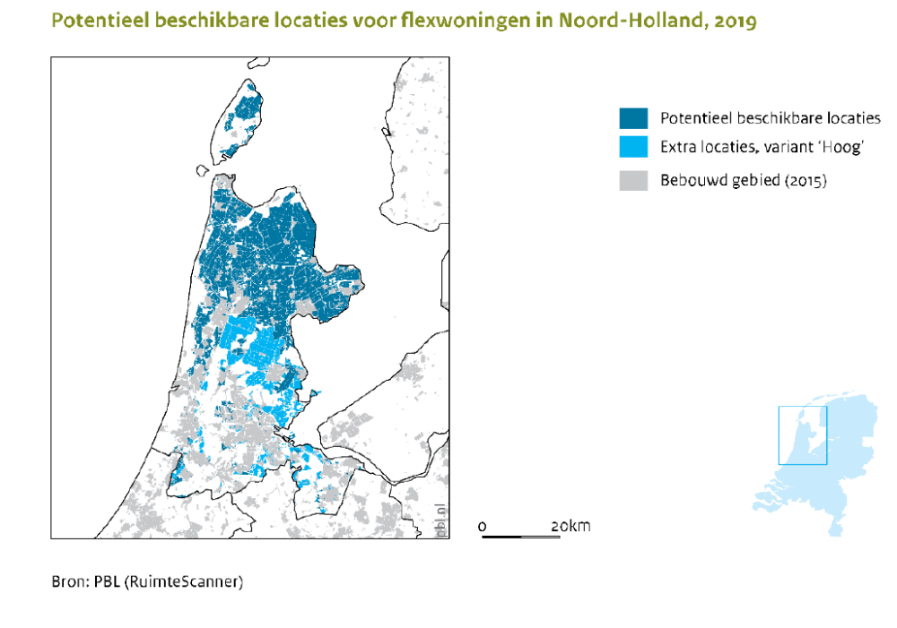 Potentieel beschikbare locaties voor flexwoningen in Noord-Holland, 2019