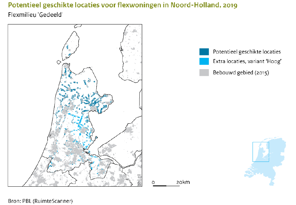 Potentieel geschikte locaties voor flexwoningen in Noord-Holland, 2019